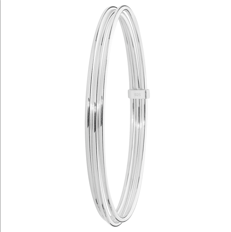 Silver Ladies Round Multi Layer Cuff Bangle Plain Design | Shop Online Sarraf Jewellers UK - Sarraf Jewellers