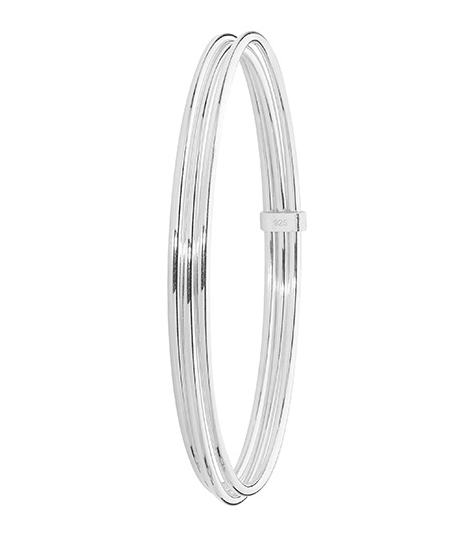 Silver Ladies Round Multi Layer Cuff Bangle Plain Design | Shop Online Sarraf Jewellers UK - Sarraf Jewellers