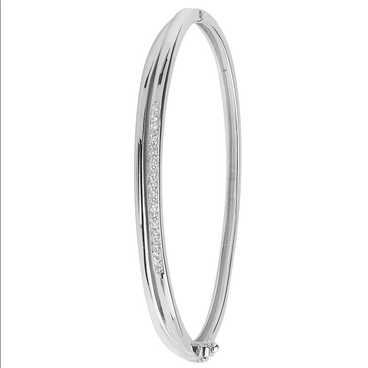 Silver Ladies Simulated Diamond CZ Design Oval Hinged Bangle | Shop Online Sarraf Jewellers UK - Sarraf Jewellers