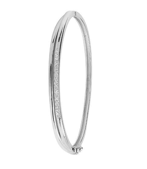 Silver Ladies Simulated Diamond CZ Design Oval Hinged Bangle | Shop Online Sarraf Jewellers UK - Sarraf Jewellers