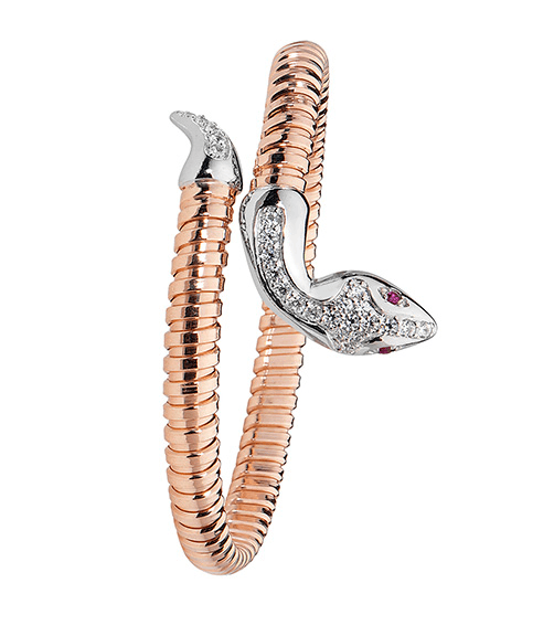 Silver Ladies Snake Bangle Rose Gold Plated Red Eyes CZ Diamond Simulated Oval Design | Shop Online Sarraf Jewellers UK - Sarraf Jewellers