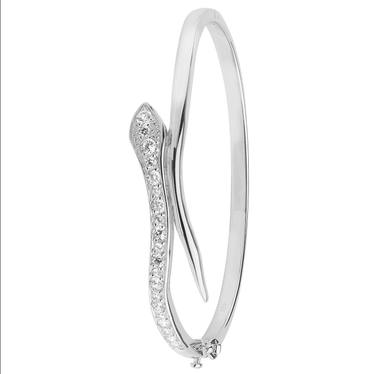 Silver Ladies Snake Design Simulated Diamond CZ Hinged Bangle | Shop Online Sarraf Jewellers UK - Sarraf Jewellers