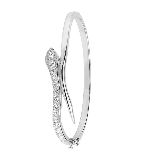 Silver Ladies Snake Design Simulated Diamond CZ Hinged Bangle | Shop Online Sarraf Jewellers UK - Sarraf Jewellers