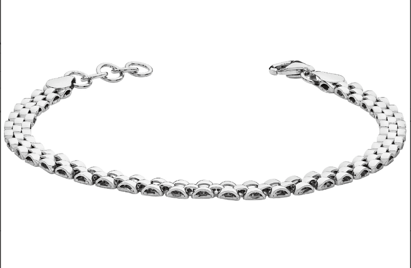 Silver Ladies Watch Link Bracelet Rhodium Plated Design | Shop Online Sarraf Jewellers UK - Sarraf Jewellers