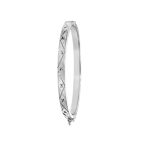 Silver Maiden Oval Hinged Bangle Diamond Cut Patterned | Shop Online Sarraf Jewellers UK - Sarraf Jewellers