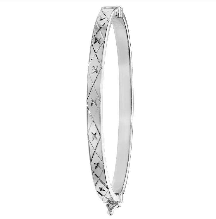 Silver Maiden Oval Hinged Bangle Diamond Cut Patterned | Shop Online Sarraf Jewellers UK - Sarraf Jewellers