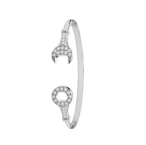 Silver Maiden Oval Spanner Bangle CZ Simulated Diamond Design | Shop Online Sarraf Jewellers UK - Sarraf Jewellers