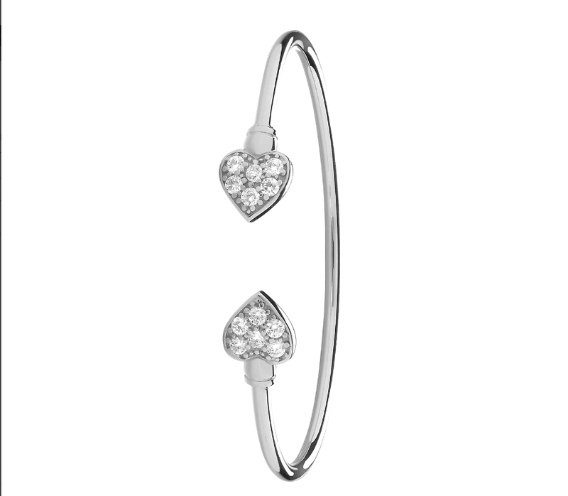 Silver Mainden Double Heart Bangle CZ Simulated Diamond Design | Shop Online Sarraf Jewellers UK - Sarraf Jewellers