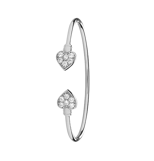 Silver Mainden Double Heart Bangle CZ Simulated Diamond Design | Shop Online Sarraf Jewellers UK - Sarraf Jewellers