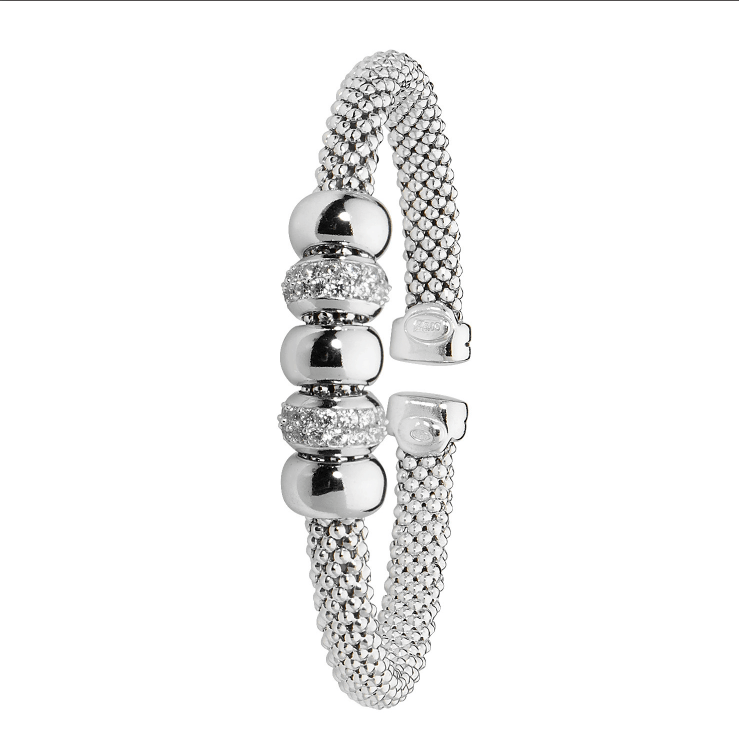 Silver Mesh CZ Simulated Diamond Bangle Rhodium Plated Oval Design | Shop Online Sarraf Jewellers UK - Sarraf Jewellers