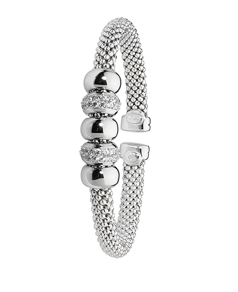 Silver Mesh CZ Simulated Diamond Bangle Rhodium Plated Oval Design | Shop Online Sarraf Jewellers UK - Sarraf Jewellers