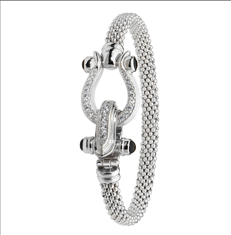 Silver Mesh HorseShoe Clasp CZ Ladies Bangle Oval Design | Shop Online Sarraf Jewellers UK - Sarraf Jewellers