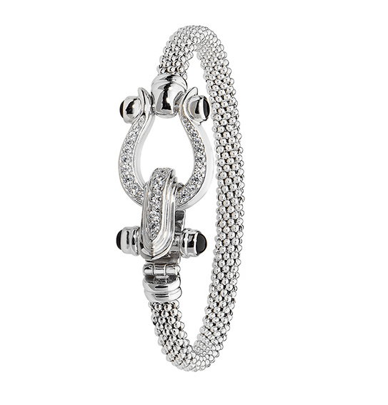 Silver Mesh HorseShoe Clasp CZ Ladies Bangle Oval Design | Shop Online Sarraf Jewellers UK - Sarraf Jewellers