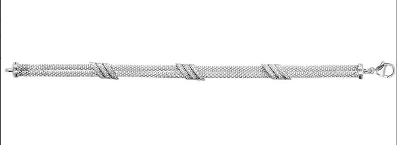 Silver Mesh Ladies Bracelet 2 Rows CZ Rhodium Plated Design | Shop Online Sarraf Jewellers UK - Sarraf Jewellers