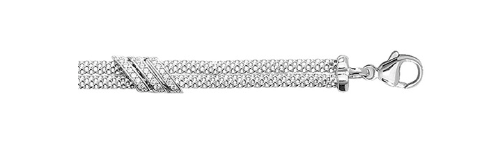 Silver Mesh Ladies Bracelet 2 Rows CZ Rhodium Plated Design | Shop Online Sarraf Jewellers UK - Sarraf Jewellers