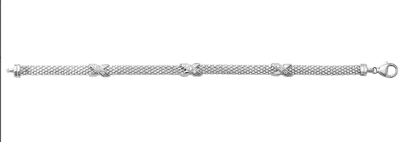 Silver Mesh Link Ladies Bracelet 2 Rows CZ Rhodium Plated Design | Shop Online Sarraf Jewellers UK - Sarraf Jewellers