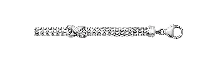 Silver Mesh Link Ladies Bracelet 2 Rows CZ Rhodium Plated Design | Shop Online Sarraf Jewellers UK - Sarraf Jewellers