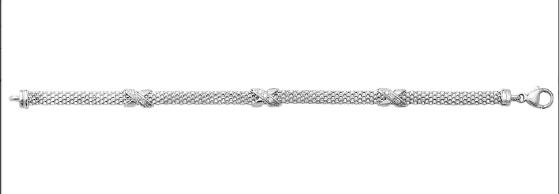 Silver Mesh Link Ladies Bracelet CZ Simulated Diamond Rhodium Plated Design | Shop Online Sarraf Jewellers UK - Sarraf Jewellers