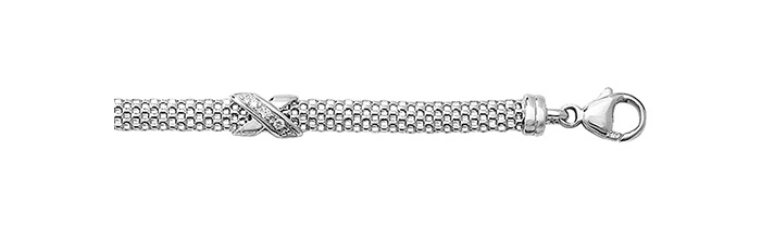 Silver Mesh Link Ladies Bracelet CZ Simulated Diamond Rhodium Plated Design | Shop Online Sarraf Jewellers UK - Sarraf Jewellers