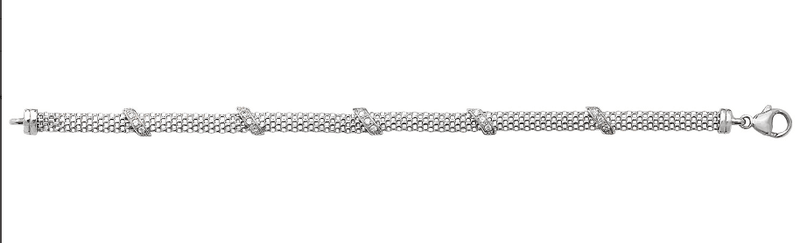 Silver Mesh Link Simulated Diamond CZ Bracelet Rhodium Plated Design Ladies | Shop Online Sarraf Jewellers UK - Sarraf Jewellers