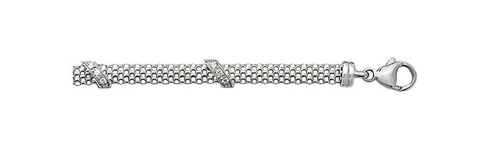 Silver Mesh Link Simulated Diamond CZ Bracelet Rhodium Plated Design Ladies | Shop Online Sarraf Jewellers UK - Sarraf Jewellers