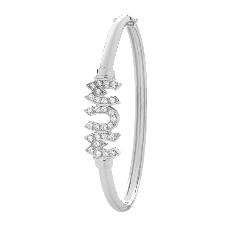 Silver MUM Round Bangle CZ Simulated Diamond Design Ladies | Shop Online Sarraf Jewellers UK - Sarraf Jewellers