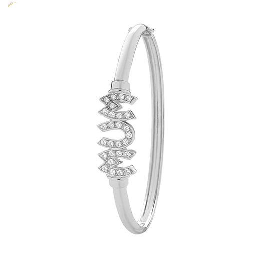 Silver MUM Round Bangle CZ Simulated Diamond Design Ladies | Shop Online Sarraf Jewellers UK - Sarraf Jewellers