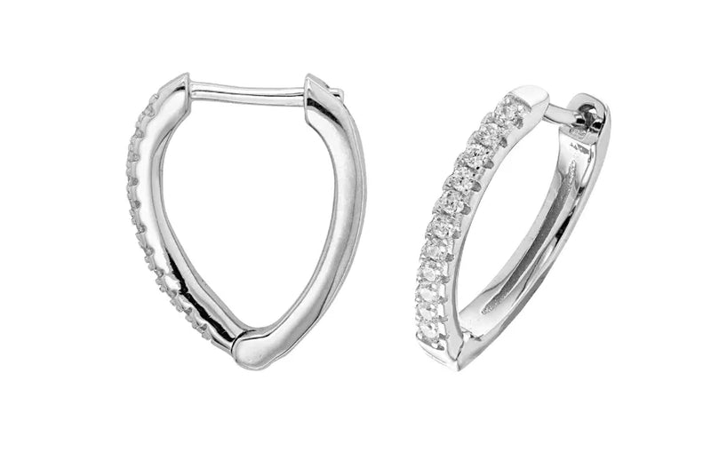 Silver OVAL HINGED EARRINGS 925 Sterling Silver Simulated Diamond CZ Rhodium Plated Design UK Hallmarked | Shop Online Sarraf Jewellers UK - Sarraf Jewellers