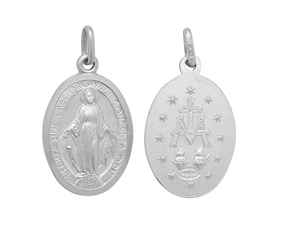 Silver Oval Miraculous MADONNA PENDANTS 925 Sterling Silver Plain Double Sided UK Hallmarked | Shop Online Sarraf Jewellers UK - Sarraf Jewellers