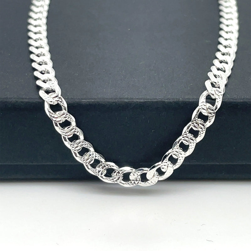 Silver Pave Curb Chain Plain Design Necklace UK Hallmarked | Shop Online Sarraf Jewellers UK - Sarraf Jewellers