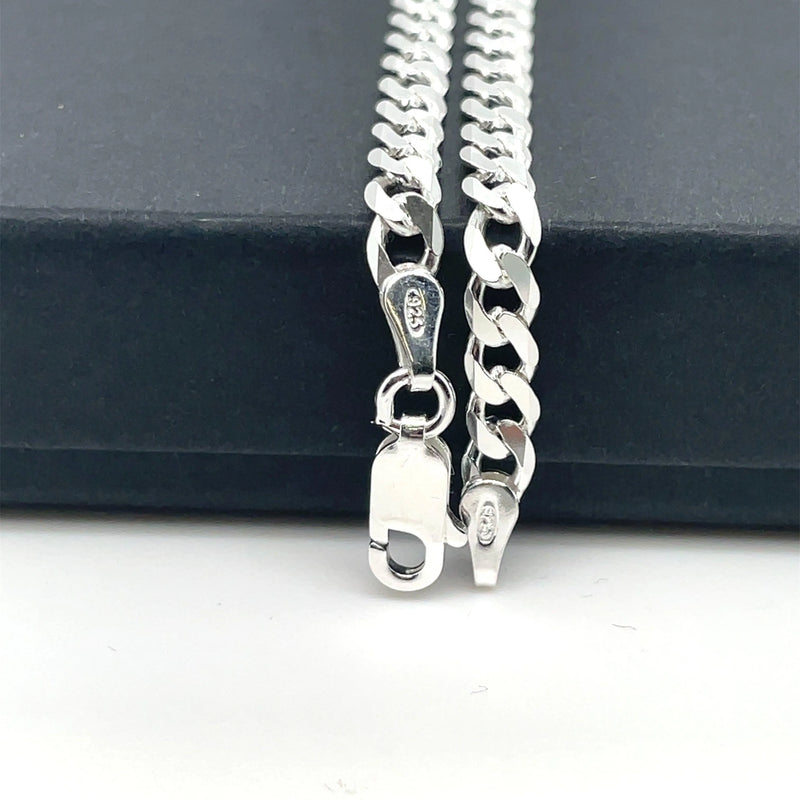 Silver Pave Curb Chain Plain Design Necklace UK Hallmarked | Shop Online Sarraf Jewellers UK - Sarraf Jewellers