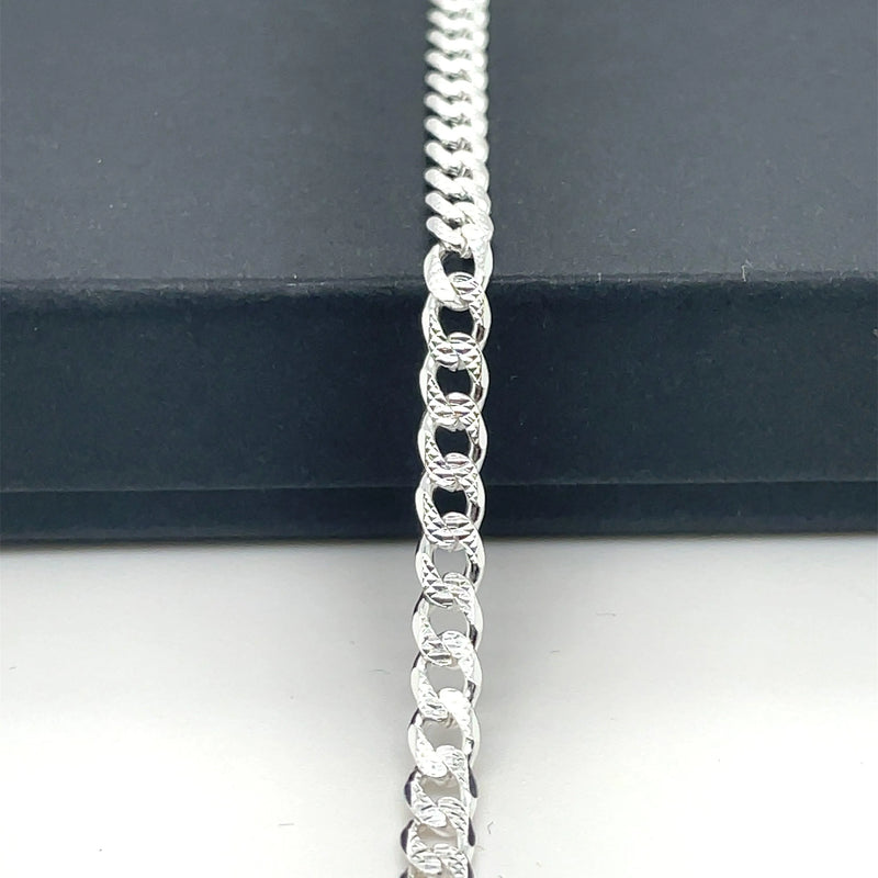 Silver Pave Curb Chain Plain Design Necklace UK Hallmarked | Shop Online Sarraf Jewellers UK - Sarraf Jewellers