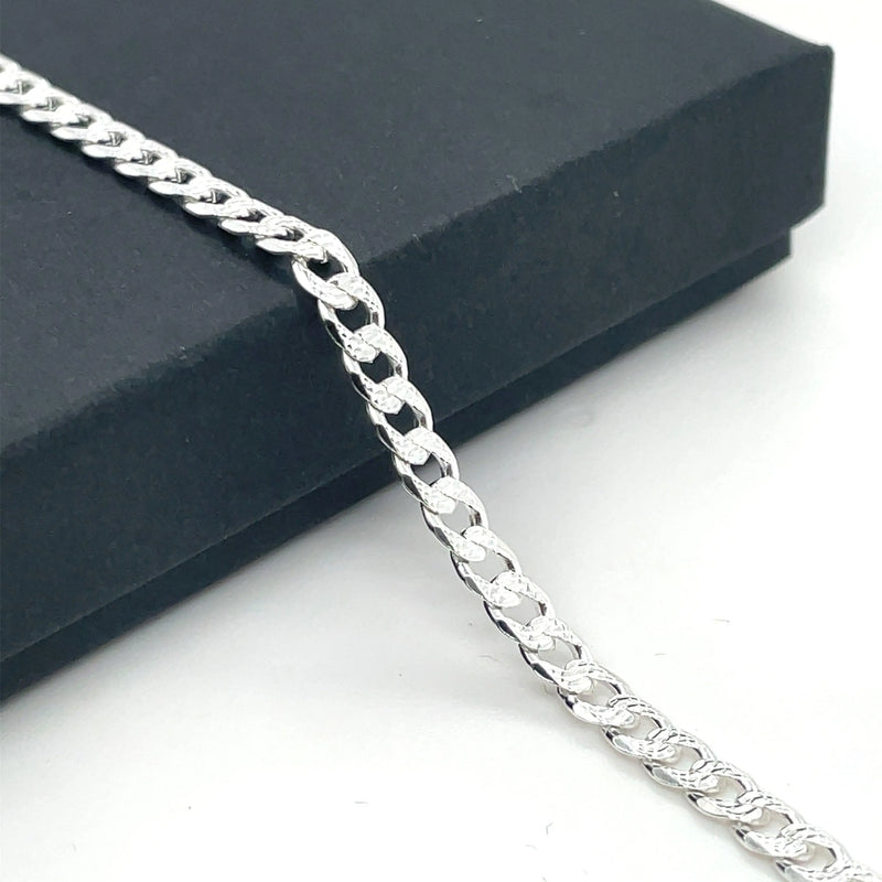 Silver Pave Curb Chain Plain Design Necklace UK Hallmarked | Shop Online Sarraf Jewellers UK - Sarraf Jewellers