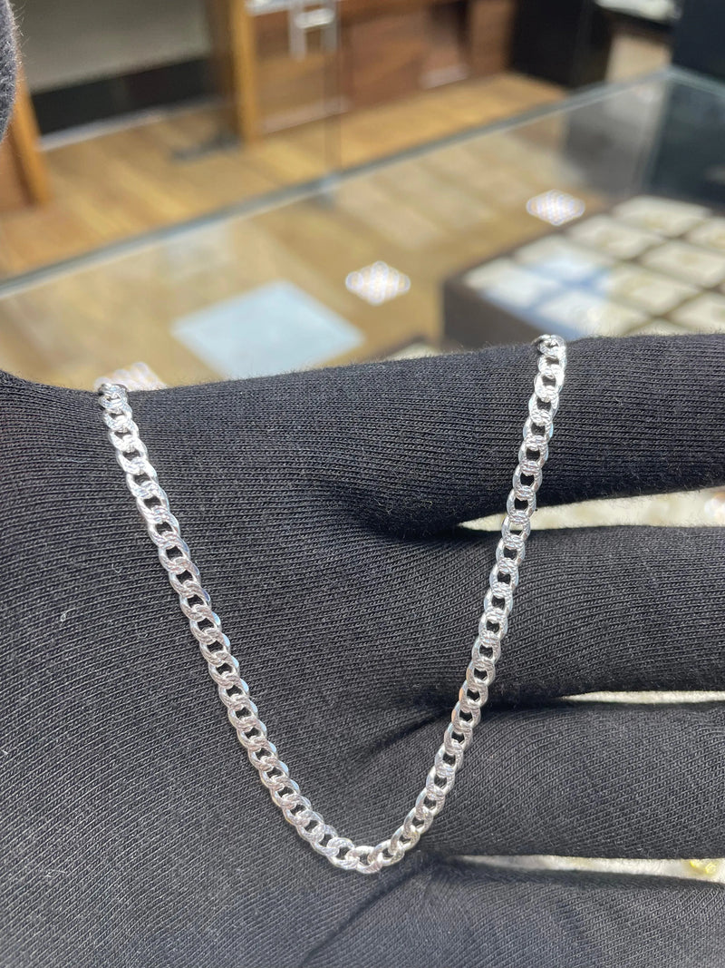 Silver Pave Curb Chain Plain Design Necklace UK Hallmarked | Shop Online Sarraf Jewellers UK - Sarraf Jewellers