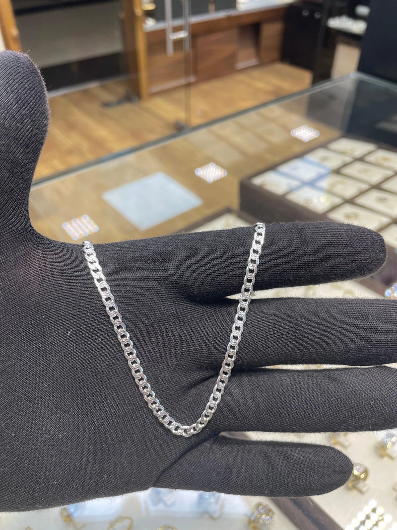 Silver Pave Curb Chain Plain Design Necklace UK Hallmarked | Shop Online Sarraf Jewellers UK - Sarraf Jewellers