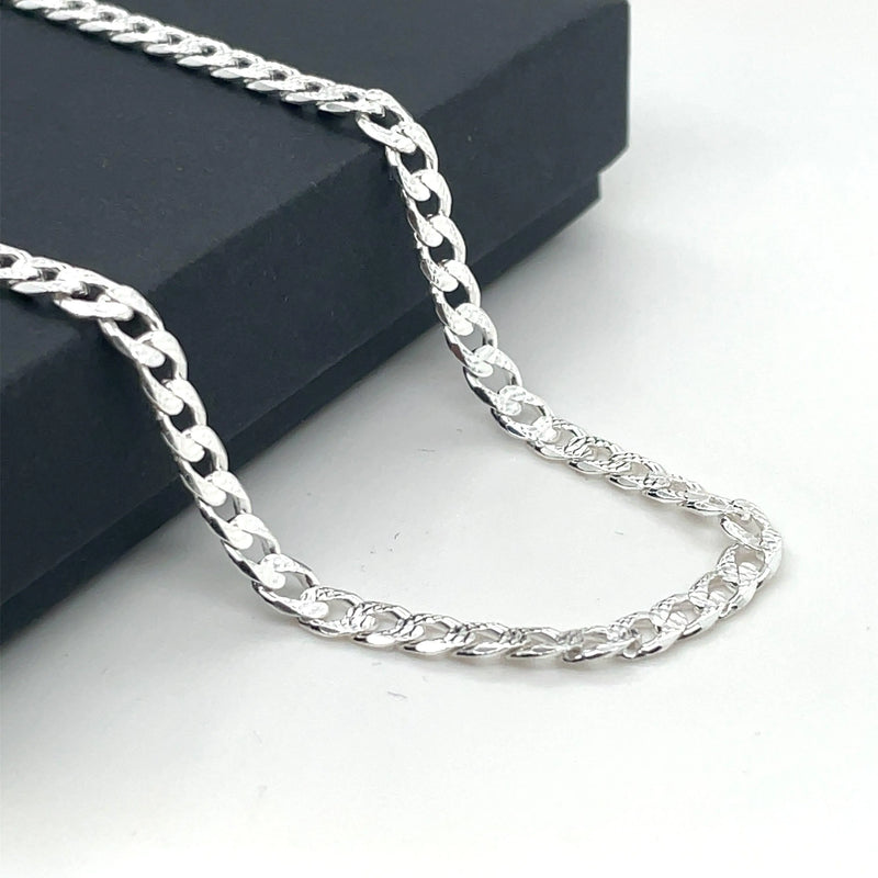 Silver Pave Curb Chain Plain Design Necklace UK Hallmarked | Shop Online Sarraf Jewellers UK - Sarraf Jewellers