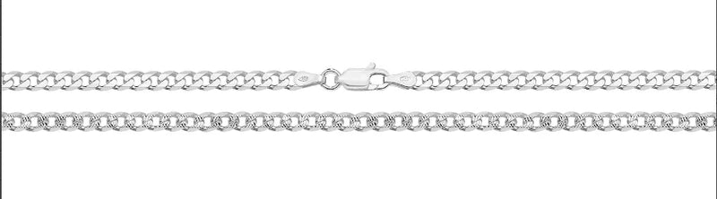 Silver Pave Curb Chain Plain Design Necklace UK Hallmarked | Shop Online Sarraf Jewellers UK - Sarraf Jewellers