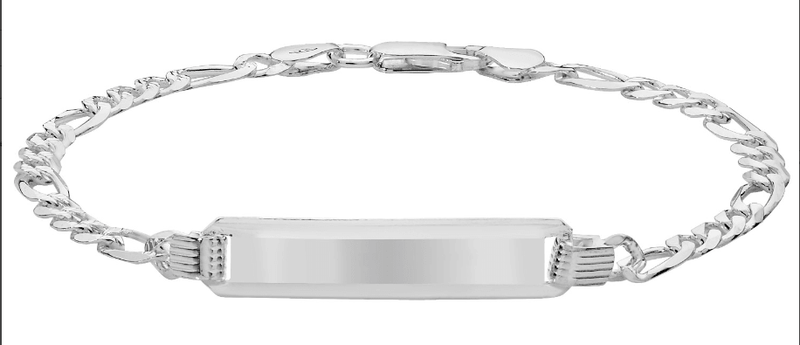 Silver Pave Figaro Link Ladies ID Bracelet Plain Design Free Engraving | Shop Online Sarraf Jewellers UK - Sarraf Jewellers