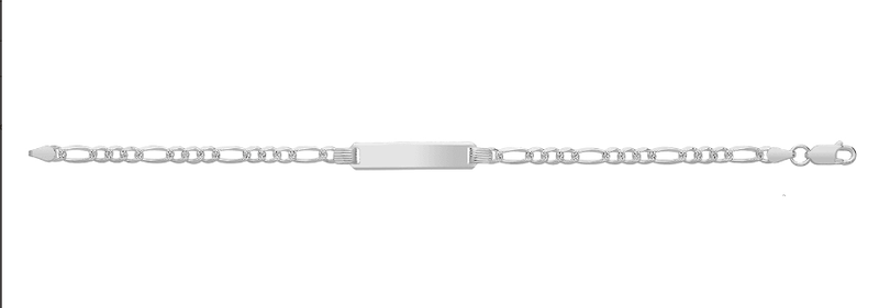 Silver Pave Figaro Link Ladies ID Bracelet Plain Design Free Engraving | Shop Online Sarraf Jewellers UK - Sarraf Jewellers