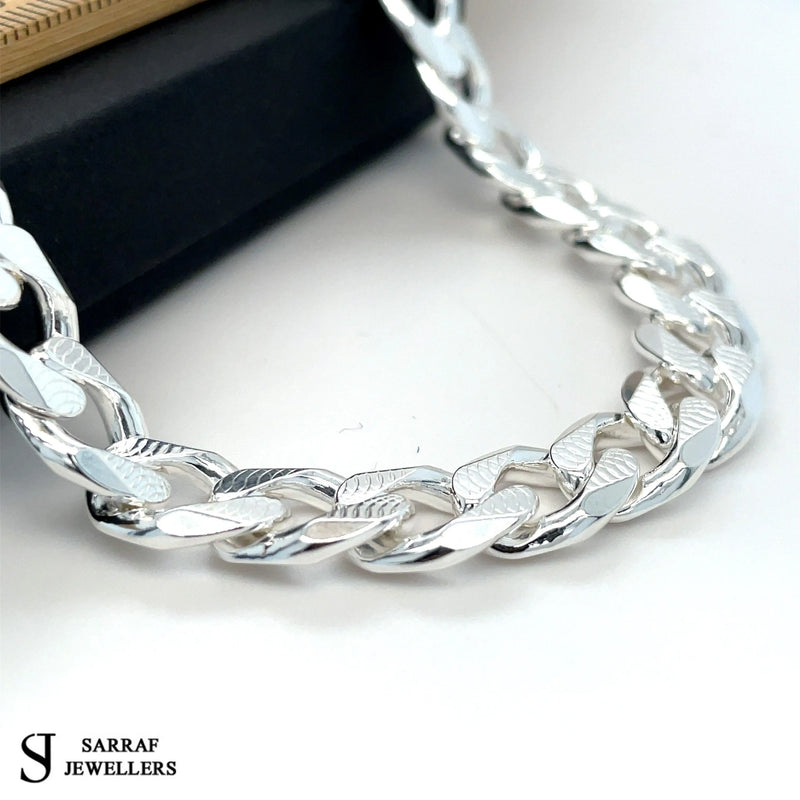 Silver Plain Design Pave Curb Chain UK Hallmarked Necklace | Shop Online Sarraf Jewellers UK - Sarraf Jewellers