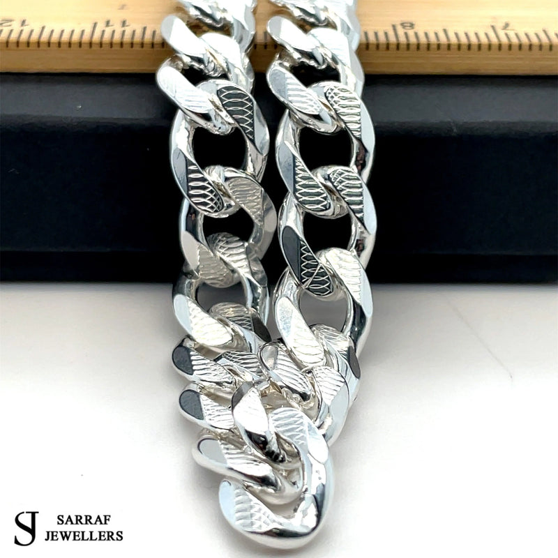 Silver Plain Design Pave Curb Chain UK Hallmarked Necklace | Shop Online Sarraf Jewellers UK - Sarraf Jewellers