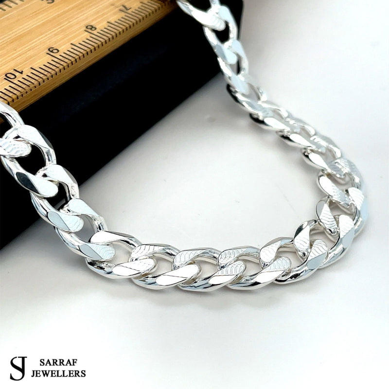 Silver Plain Design Pave Curb Chain UK Hallmarked Necklace | Shop Online Sarraf Jewellers UK - Sarraf Jewellers