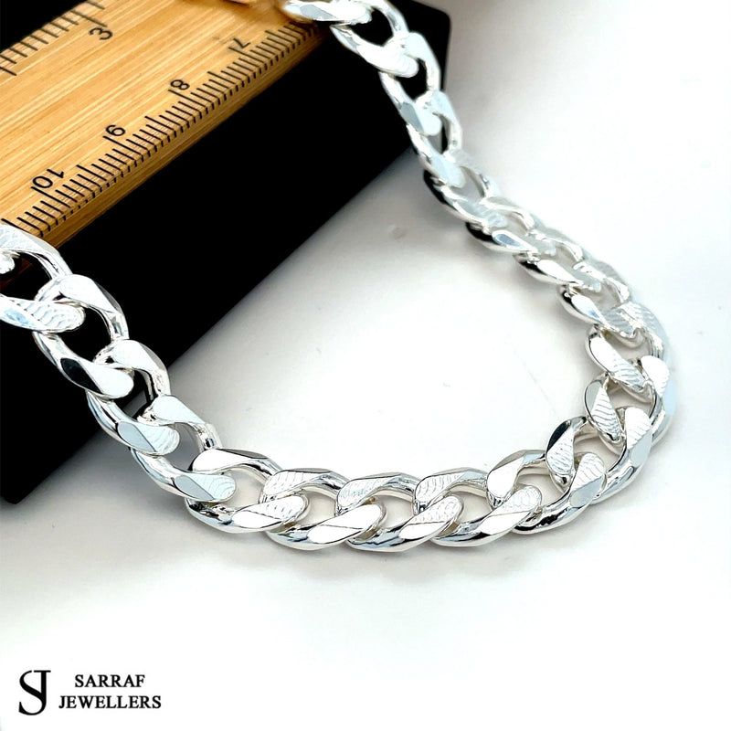 Silver Plain Design Pave Curb Chain UK Hallmarked Necklace | Shop Online Sarraf Jewellers UK - Sarraf Jewellers