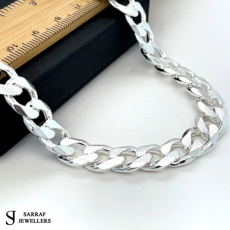 Silver Plain Design Pave Curb Chain UK Hallmarked Necklace | Shop Online Sarraf Jewellers UK - Sarraf Jewellers