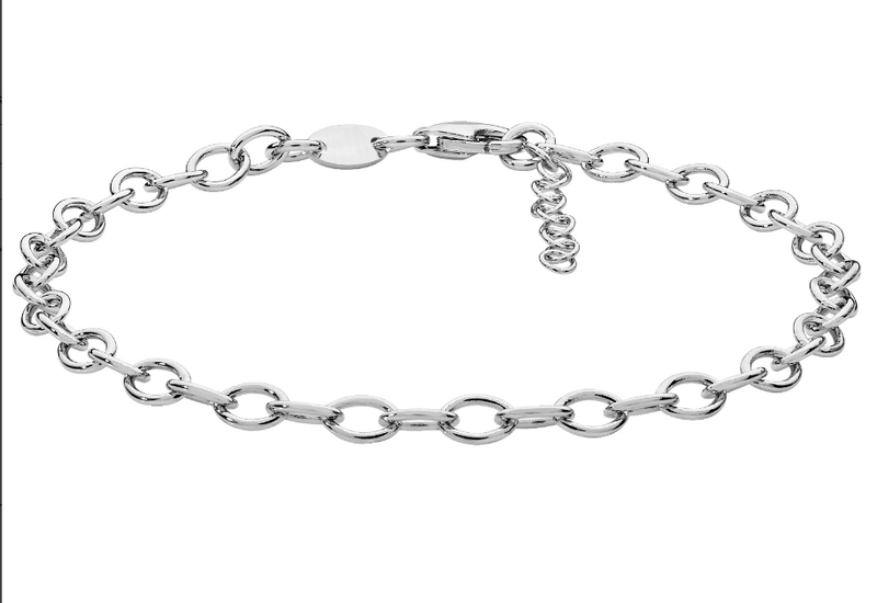 Silver Rhodium Plated Cable Link Ladies Bracelet Oval Design | Shop Online Sarraf Jewellers UK - Sarraf Jewellers