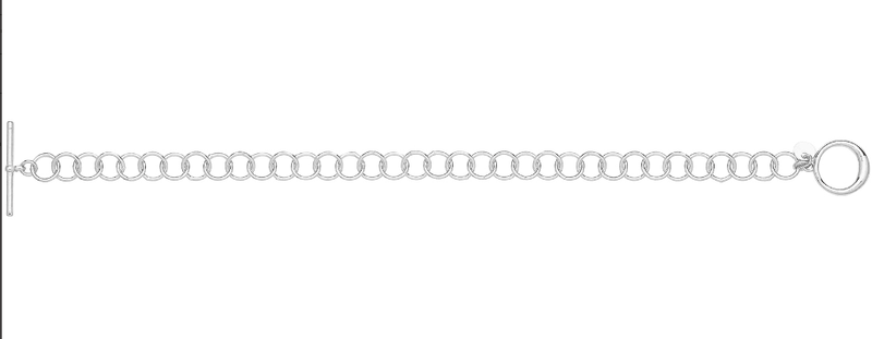 Silver Rhodium Plated Circle Link T-Bar Bracelet Plain Design | Shop Online Sarraf Jewellers UK - Sarraf Jewellers