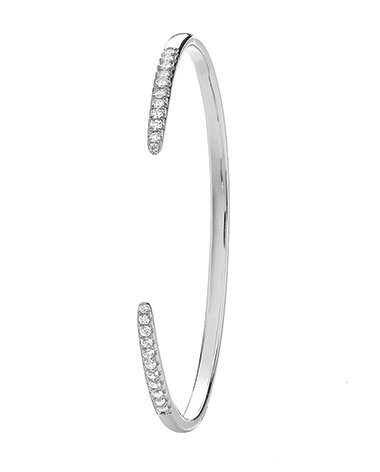 Silver Rhodium Plated CZ Simulated Diamond Design Bangle | Shop Online Sarraf Jewellers UK - Sarraf Jewellers