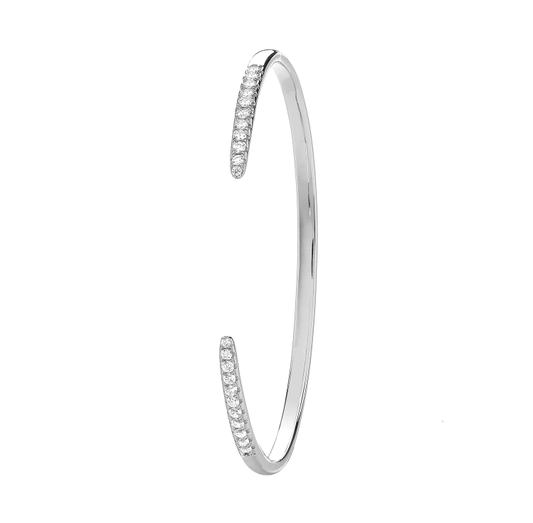 Silver Rhodium Plated CZ Simulated Diamond Design Bangle | Shop Online Sarraf Jewellers UK - Sarraf Jewellers