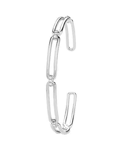 Silver Rhodium Plated Paperclip Link CZ Bangle | Shop Online Sarraf Jewellers UK - Sarraf Jewellers