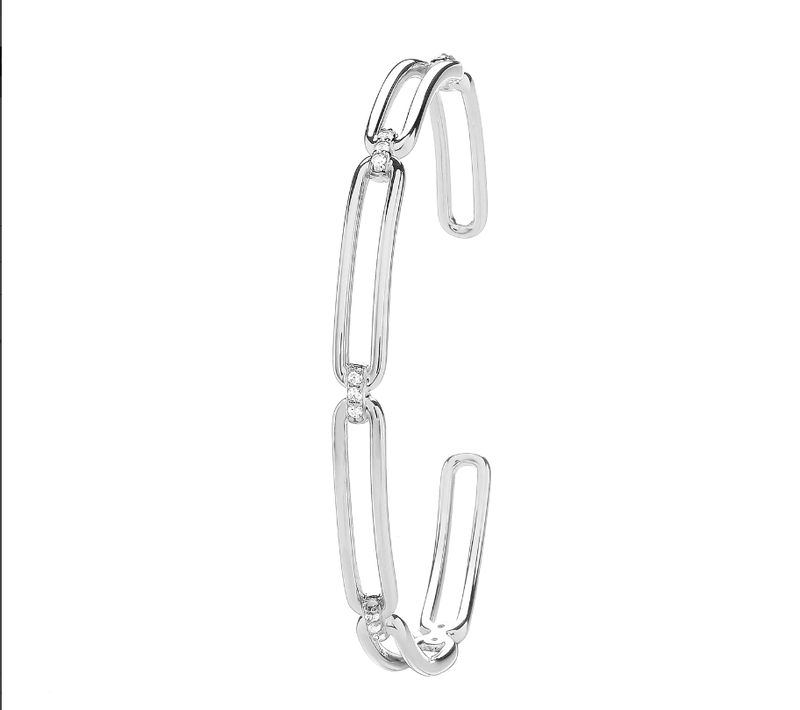 Silver Rhodium Plated Paperclip Link CZ Bangle | Shop Online Sarraf Jewellers UK - Sarraf Jewellers